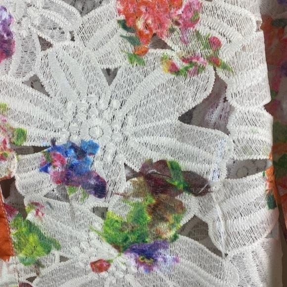 Michael Simon Orange Ivory Cut Out Lace Floral Blazer Jacket SZ Petite PS - Picture 5 of 10